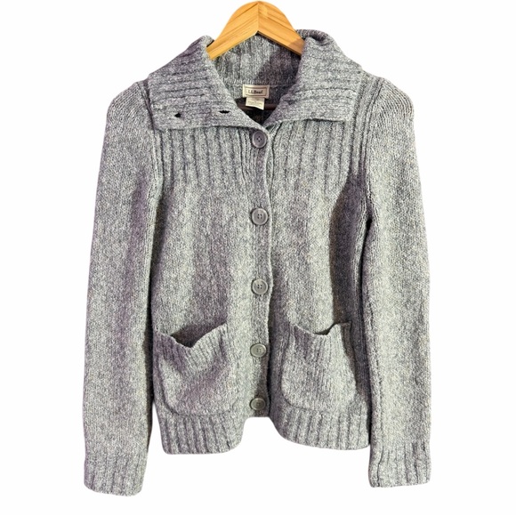 L.L. Bean Grey Wool Blend Button Front Sweater Size Small - Picture 3 of 6